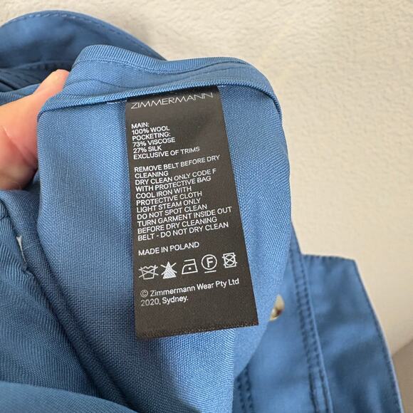 Zimmermann 1 Wool Pleated Paperbag Pants Blue Button Up High Waisted /4-6 US - Picture 13 of 13